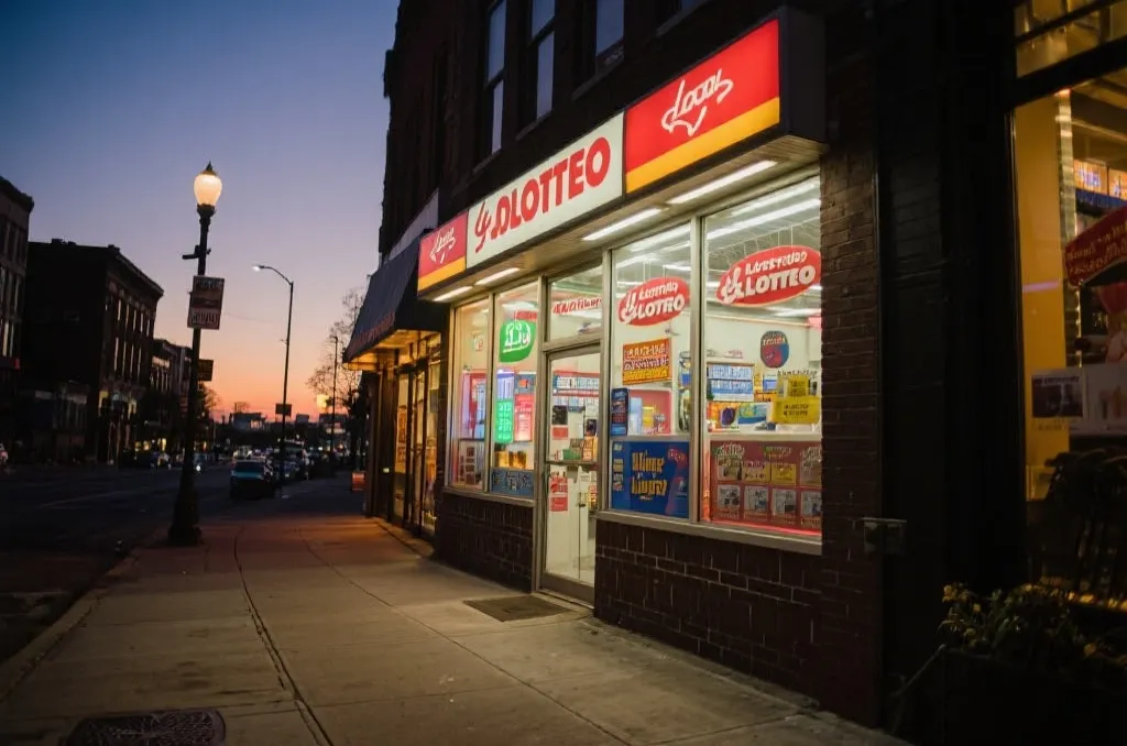 城市街头的体彩门店，温暖灯光映照行人，传递公益与希望